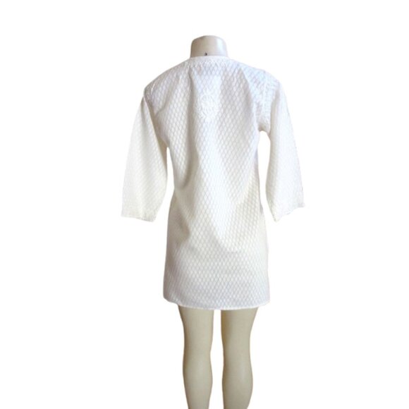 NWT, Amaya Melanie Embroidered Tunic Top Size M Cream Silk 3/4 Sleeves - Picture 5 of 8